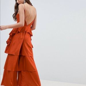 Asos orange jumpsuit size large with lace up front- with tag - tried on once -
